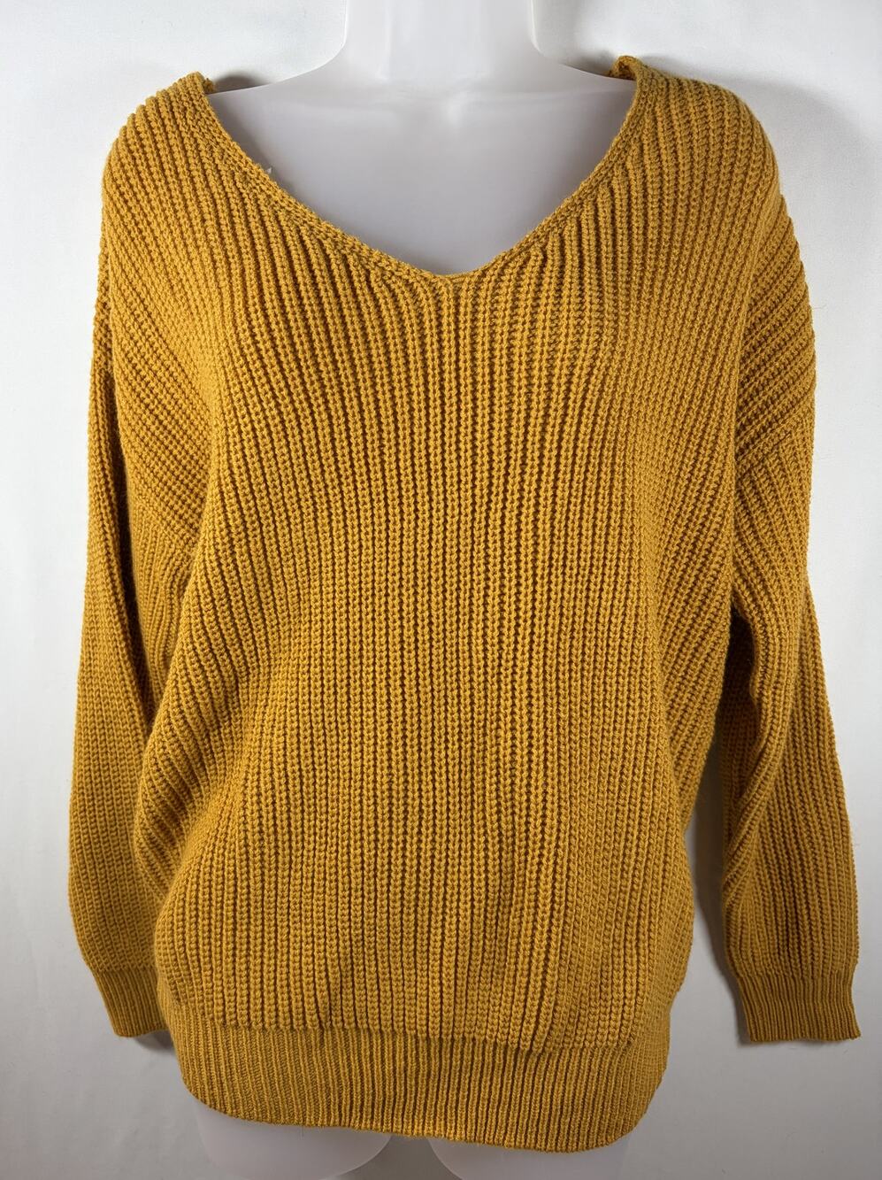Fashion Nova Mustard Yellow Cableknit Sweater with Crossed Back L EUC